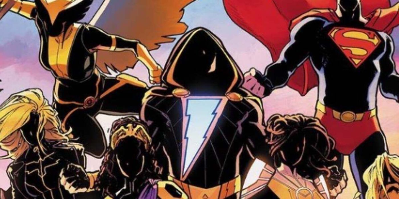 Black Adam está ao lado de membros da Liga da Justiça, incluindo Superman, em Infinite Frontier da DC Comics.