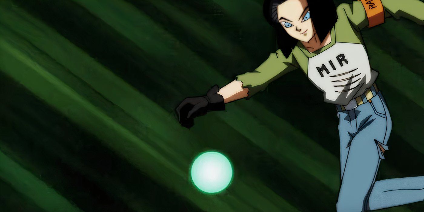 Android 17 kicks Damom out of the Tournament of Power's arena in Dragon Ball Super.