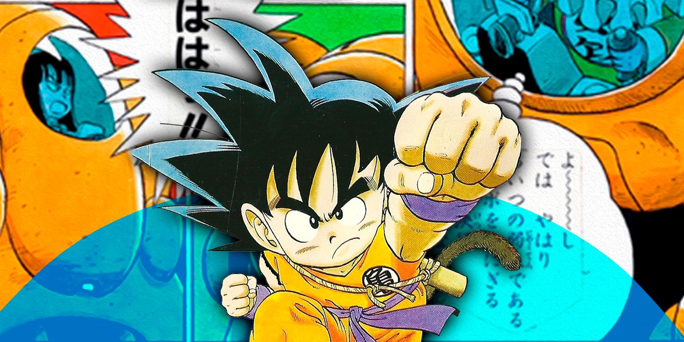 Kid Goku from the original Dragon Ball manga with the original draft of the Pilaf manga