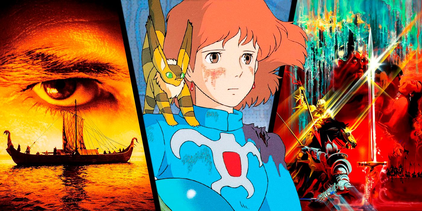 Nausicaa del Valle del Viento en el centro, con El Guerrero 13 y Excalibur