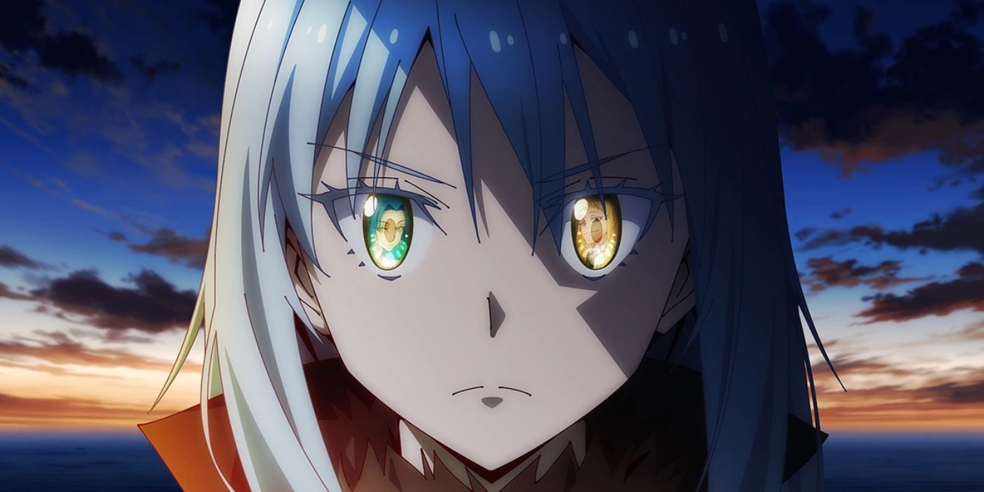 Rimuru Tempest looks colorful and an evening sky behind him.