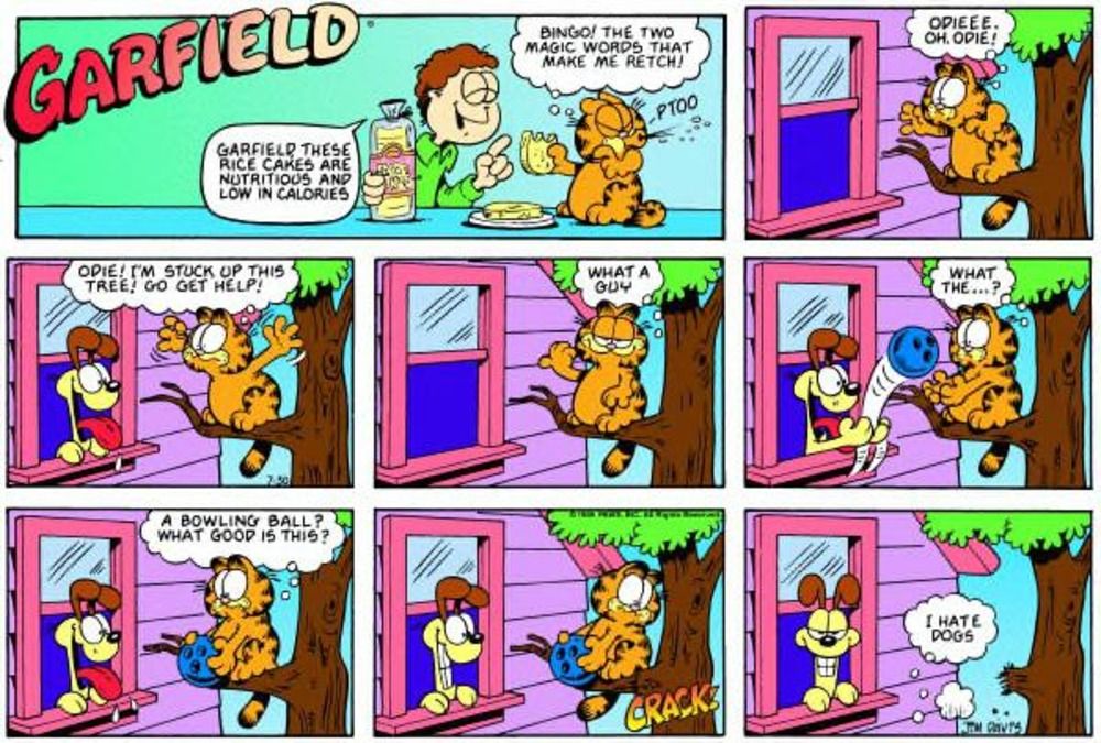 Garfield fica preso em uma árvore.