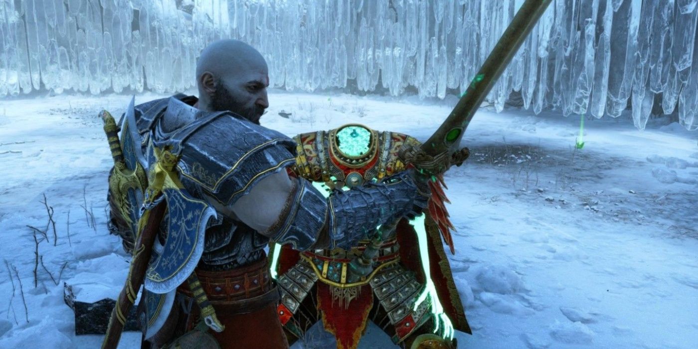 Kratos sendo recompensado por derrotar o Rei Berserker Hrolf Kraki em God of War Ragnarök.