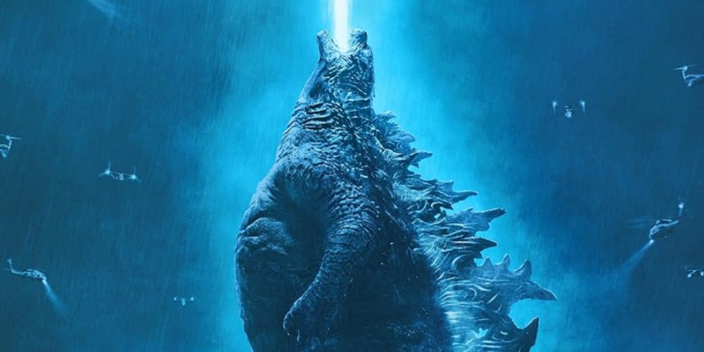 Godzilla blasting his atomic breath into the sky in King of the Monsters underwater