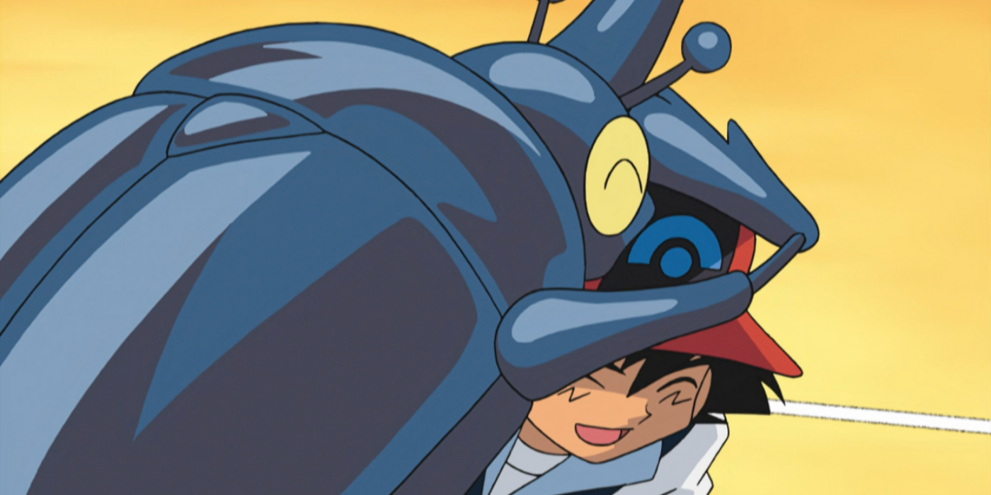 Heracross hugs Ash after finding him in the Pokem. Heracross hugs Ash after finding him in the Pokémon anime.on anime.