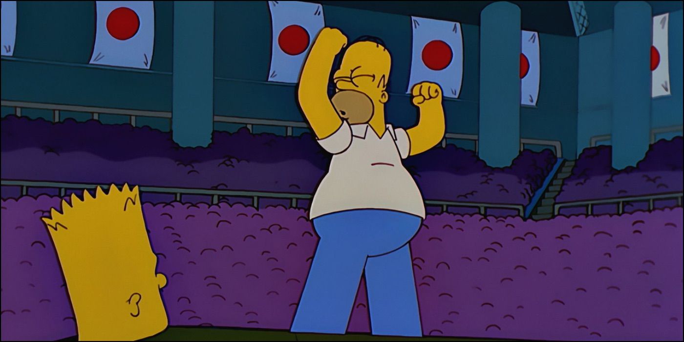 Homer Simpson comemorando em um estádio japonês-1