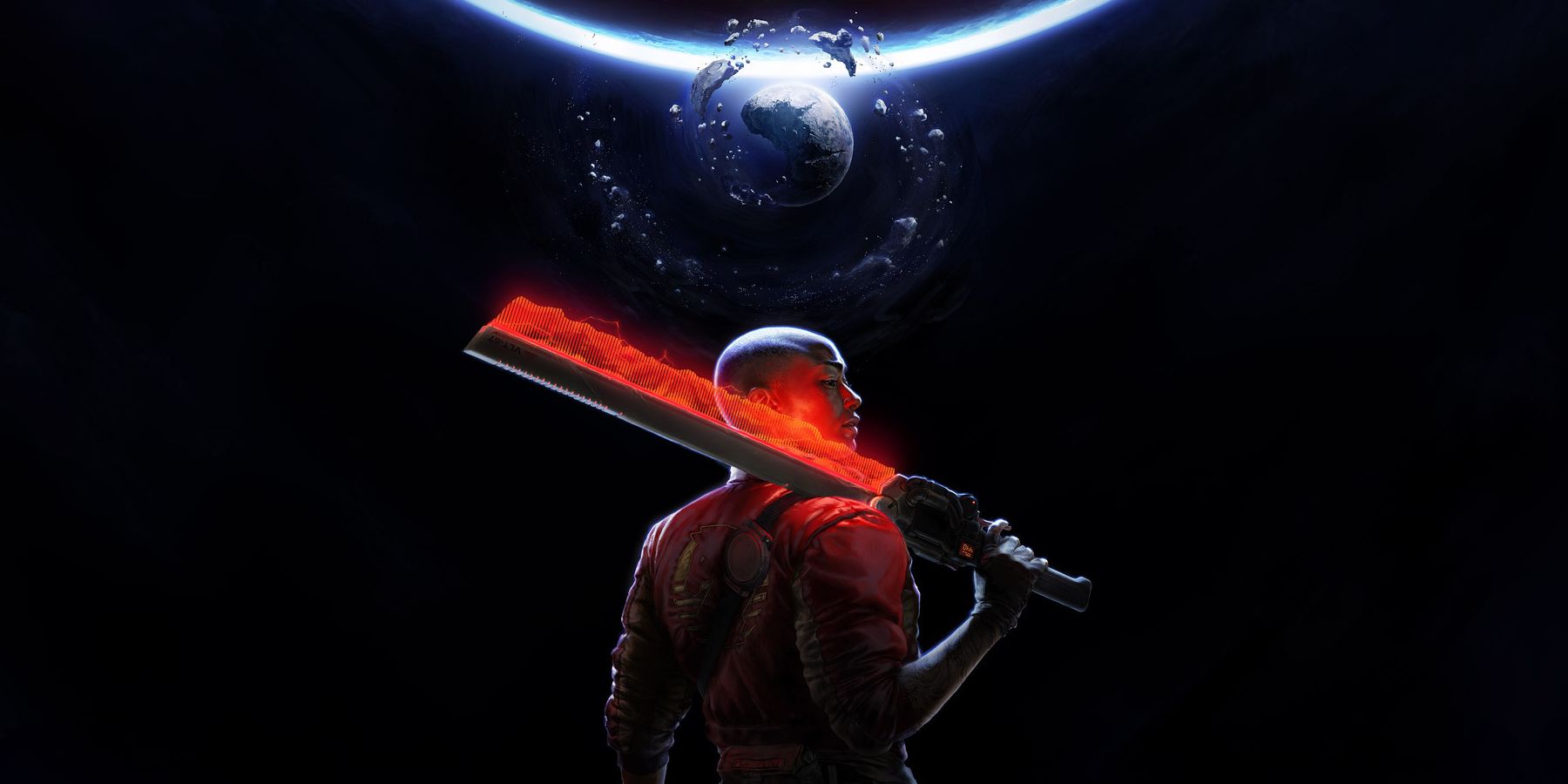 Jordan with her blade over her should on the key art for Intergalactic The Heretic Prophet