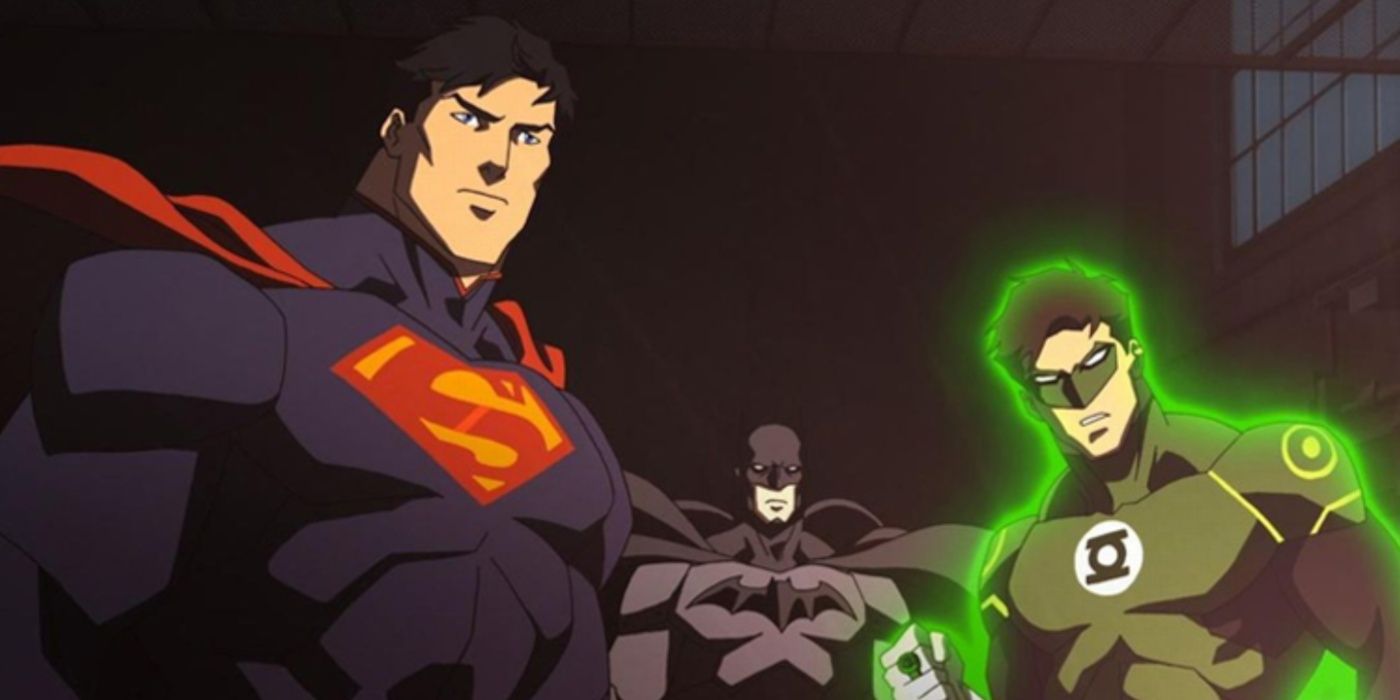 Superman, Batman e Lanterna Verde juntos na Guerra da Liga da Justiça.