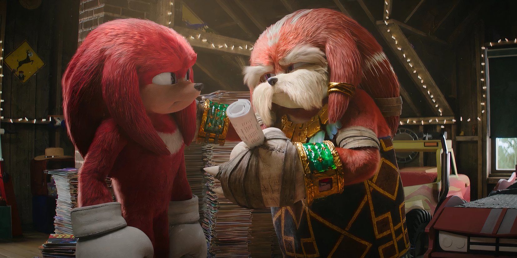 Knuckles e Pachacamac conversam no spin-off de Sonic The Hedgehog, Knuckles.