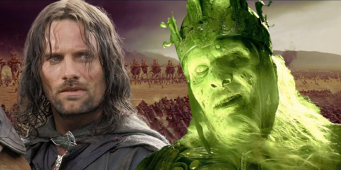 Aragorn and the King of the Dead in front of the Battle of the Pelennor Fields.