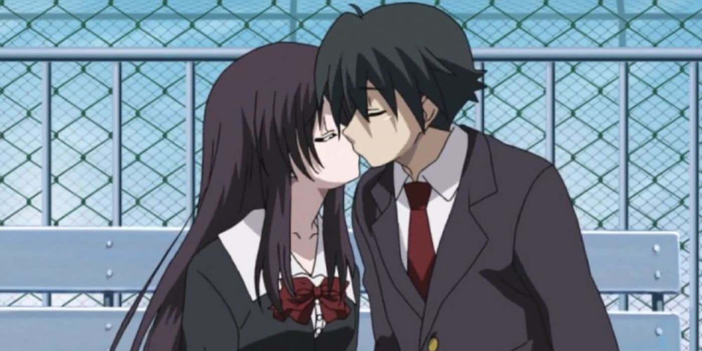 Makoto and Kotonoha kissing in School Days.