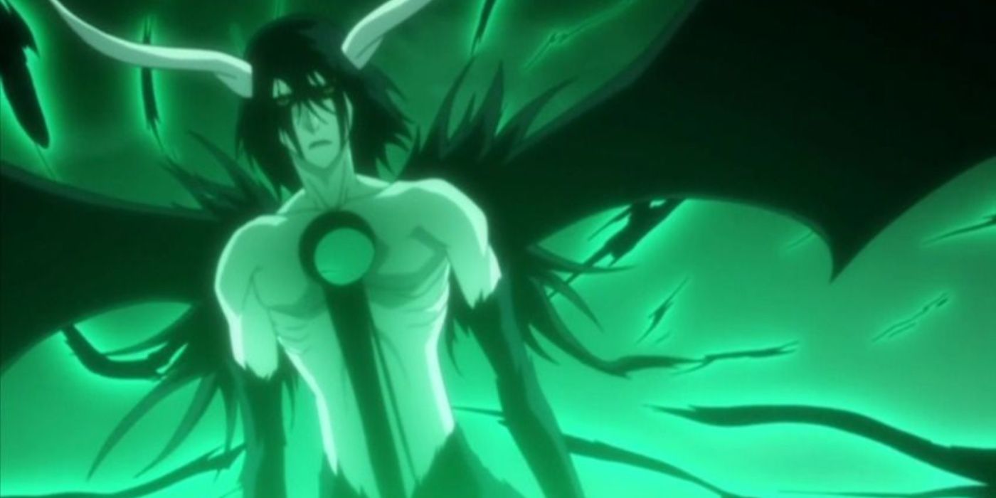 Ulquiorra lança sua Resurrecion Segunda Etapa contra Ichigo no anime Bleach