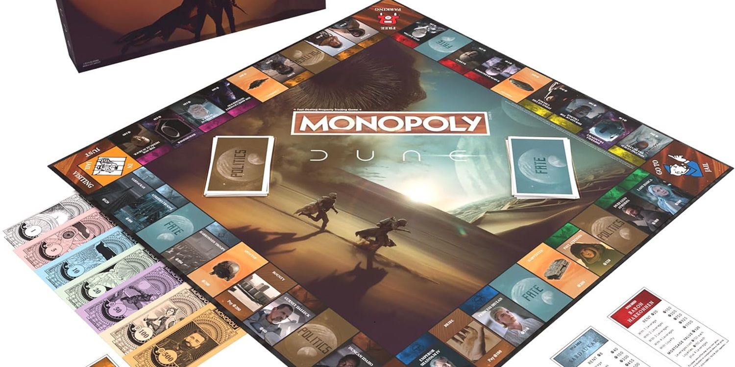 Uma imagem mostra o jogo de tabuleiro Monopoly Dune.