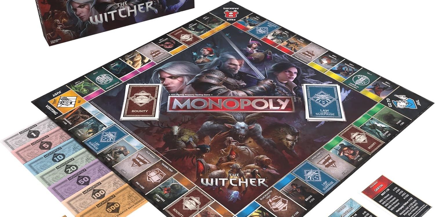 Uma imagem mostra o jogo de tabuleiro Monopoly The Witcher.