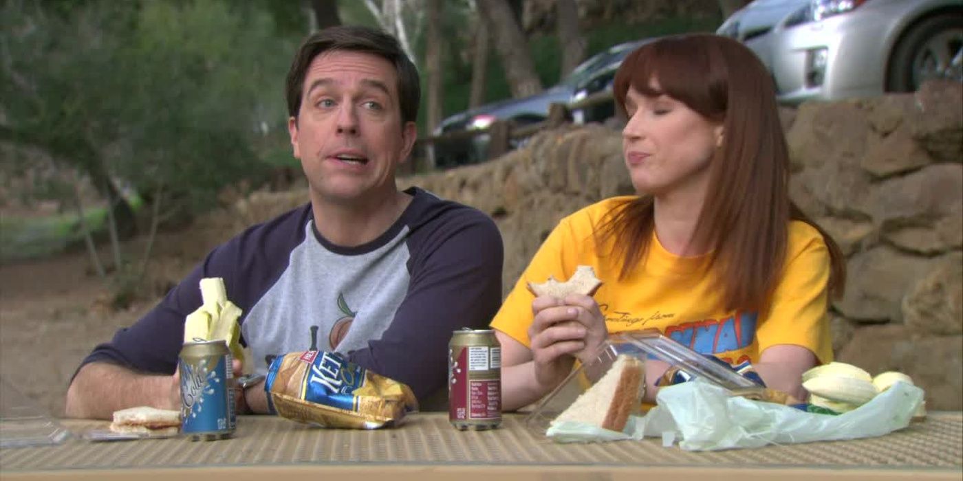 Ed Helms como Andy Bernard y Ellie Kemper como Erin Hannon en The Office