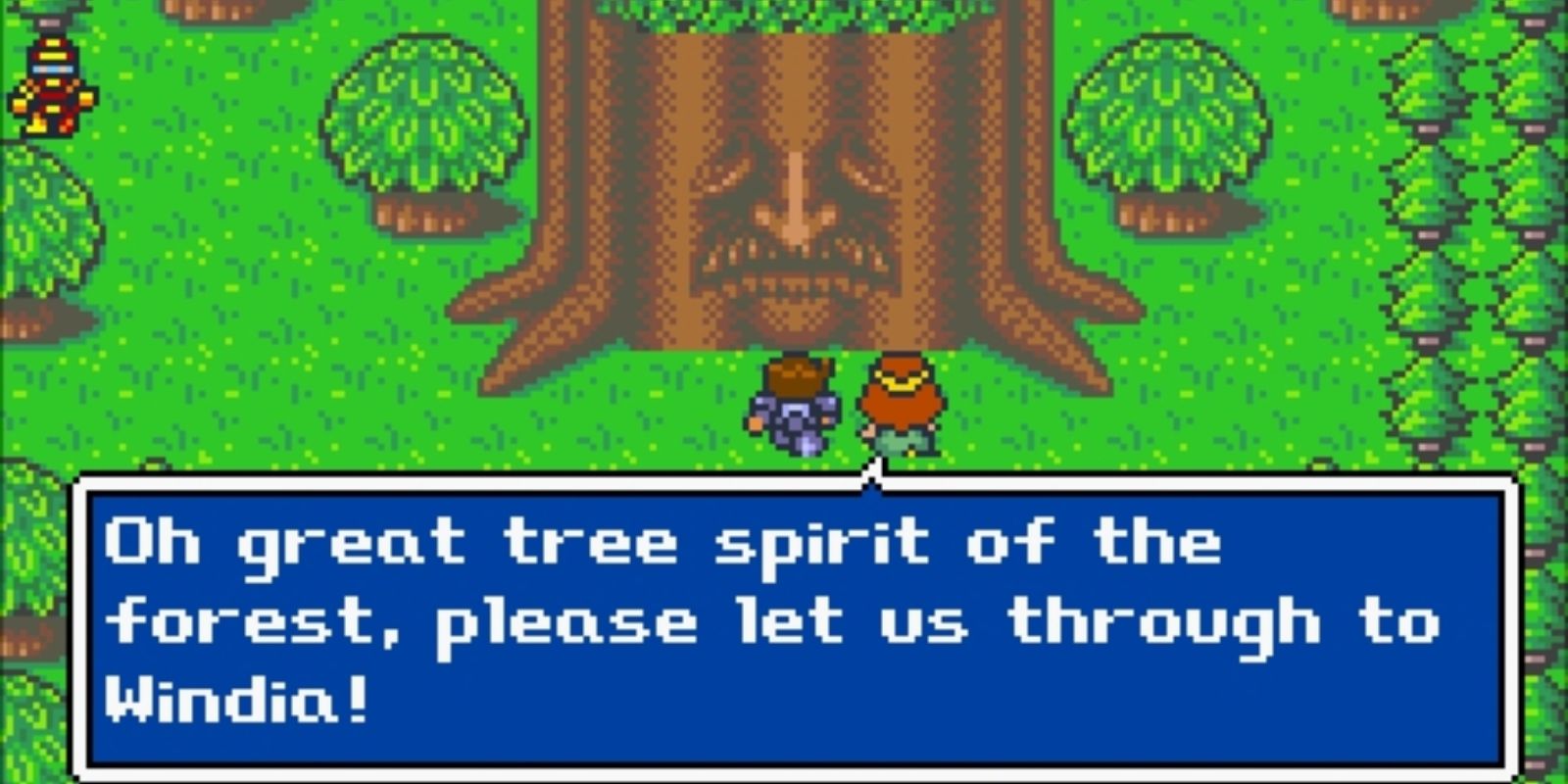 Mystic Quest Great Tree conversando com Benjamin e Kira