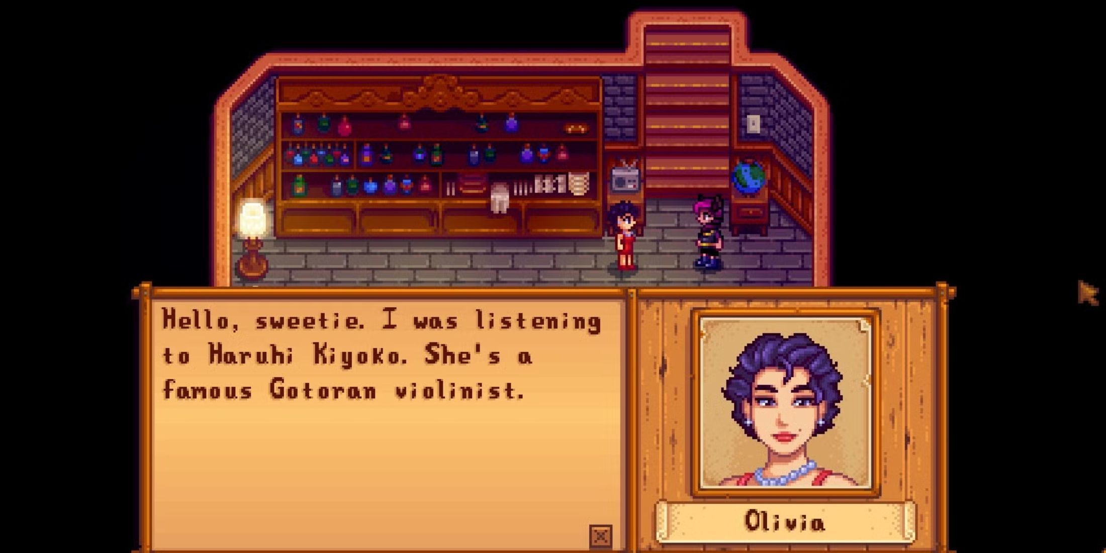 Olivia fala sobre música em Stardew Valley Expanded.