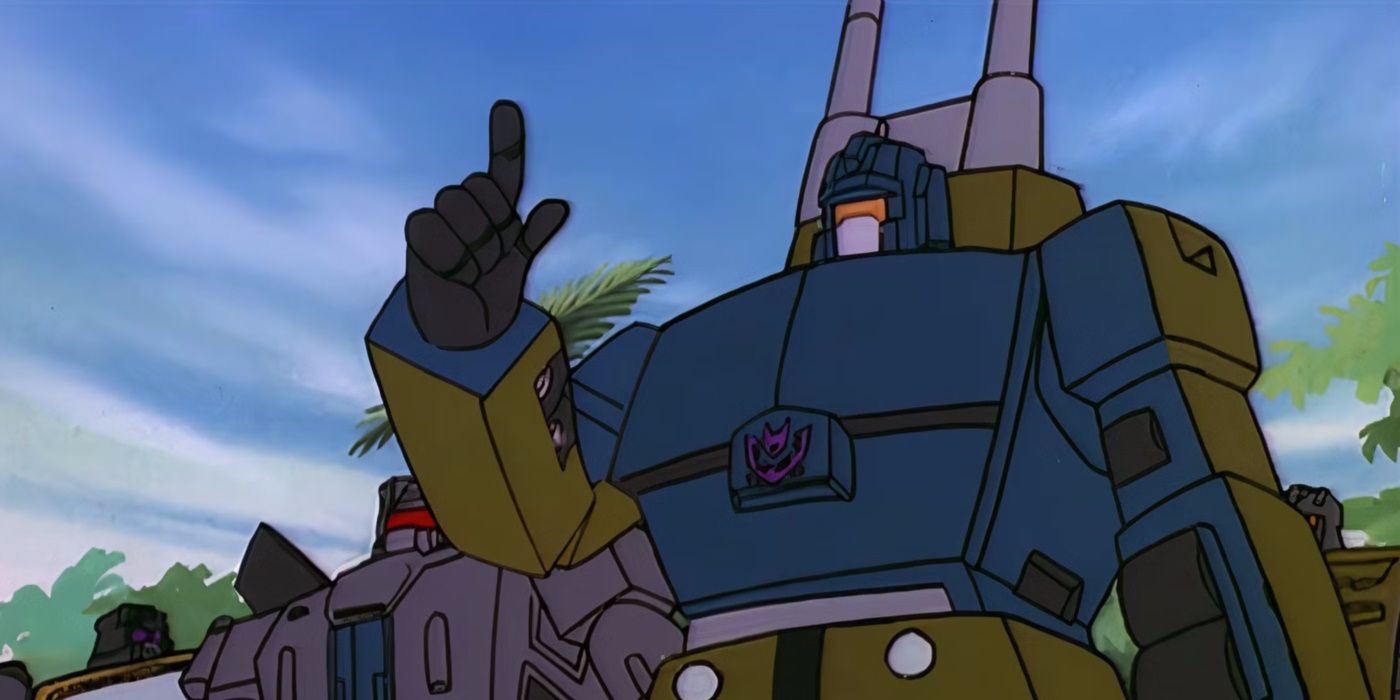 Onslaught flanked by his newly recruited Combaticons in the G1 Transformers episode "Starscream's Brigade"