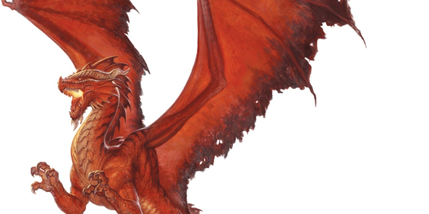 Um dragão vermelho na arte de D&D.