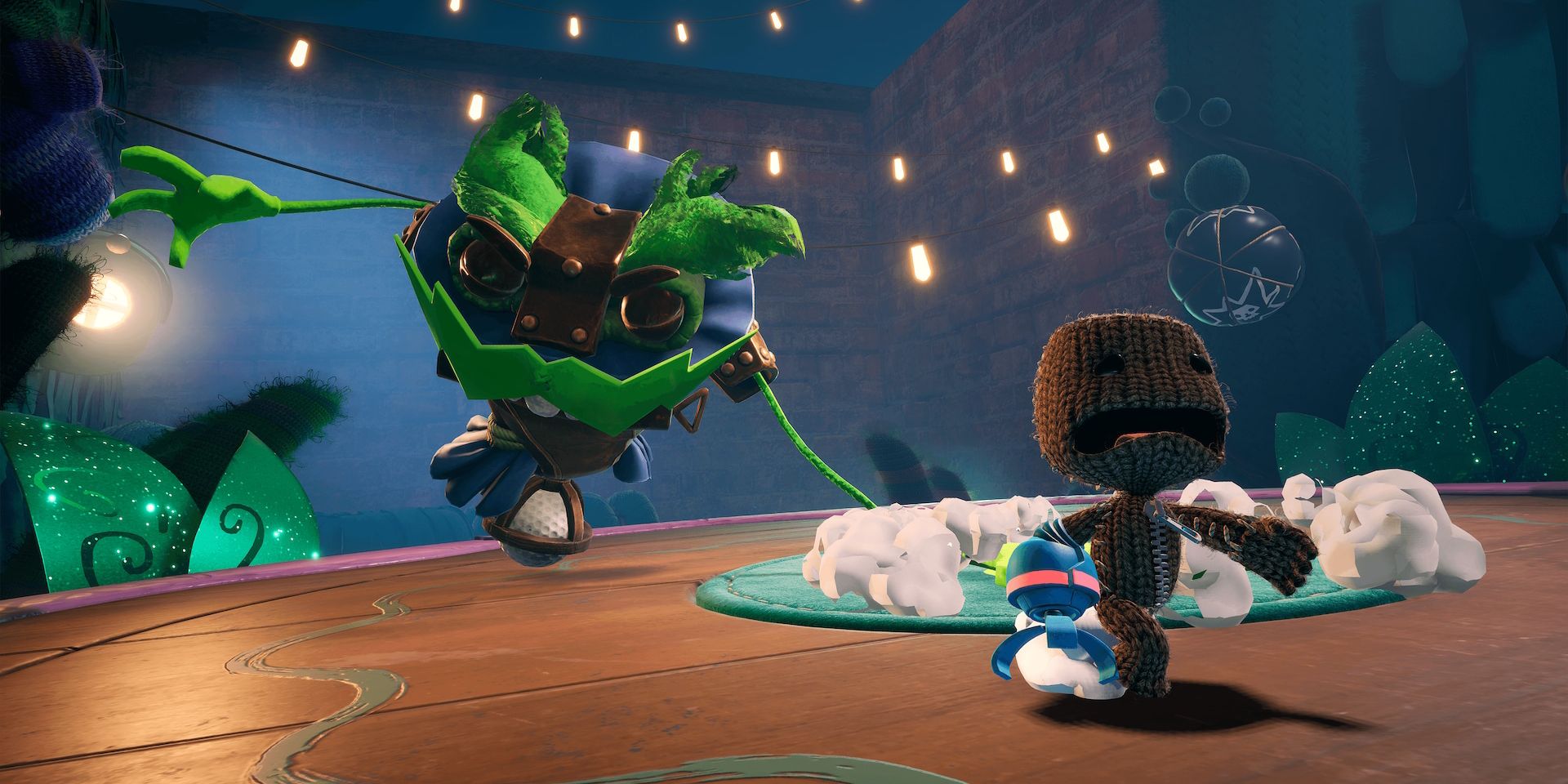 Sackboy foge de The Ruffled Ruffian em Sackboy A Big Adventure