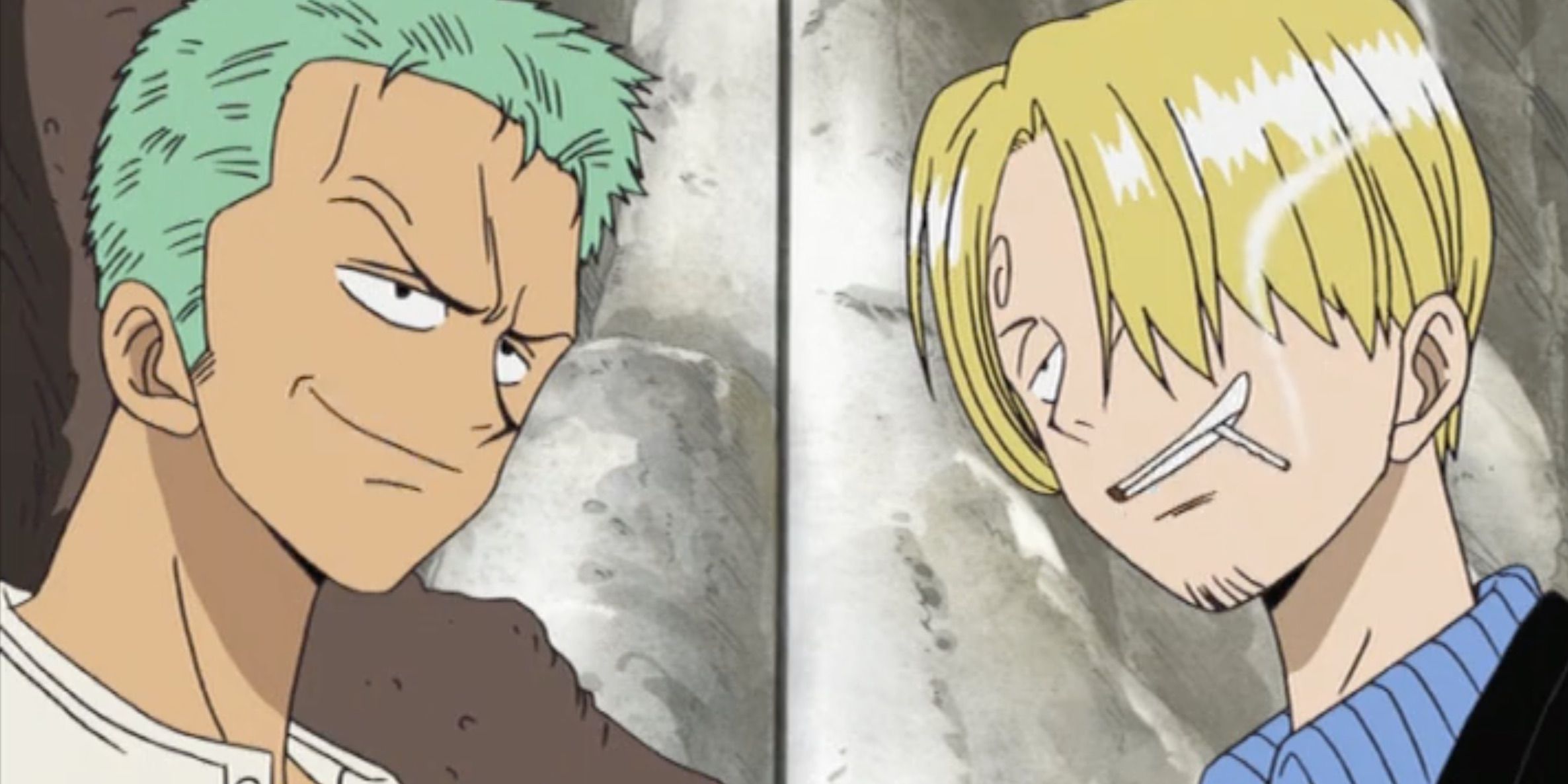 Zoro e Sanji competem para ver quem consegue pegar o maior dinossauro