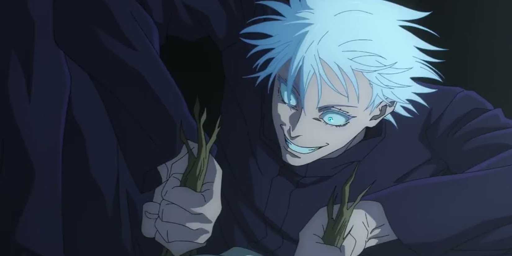 Satoru Gojo looking unhinged while he kills Hanami in Shibuya in Jujutsu Kaisen