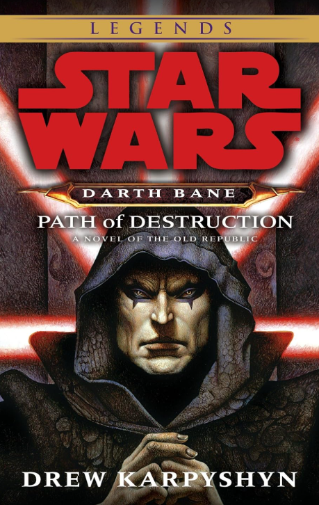 A capa mostra Darth Bane com as mãos cruzadas diante dele no romance Star Wars.