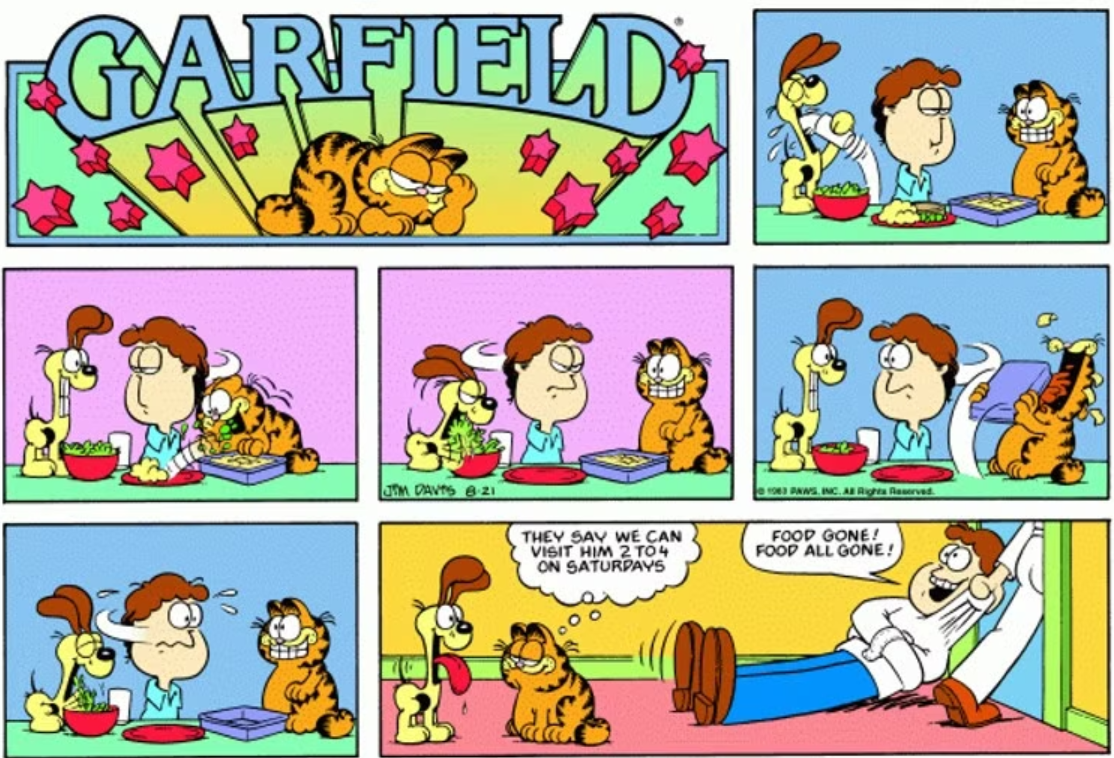 Garfield e Odie comem a refeição de Jon e a deles.