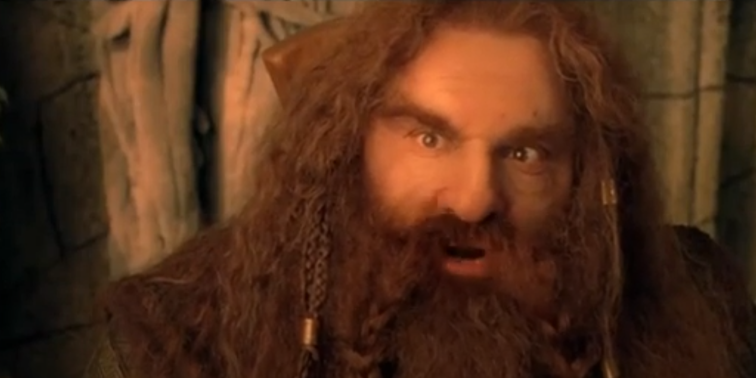 Gimli não confia em um elfo do conselho de Elrond em A Sociedade do Anel.