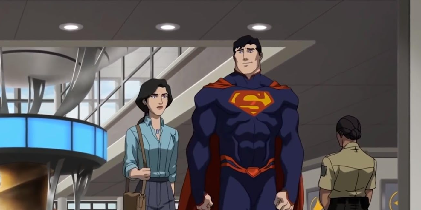 Superman e Lois Lane caminham juntos.