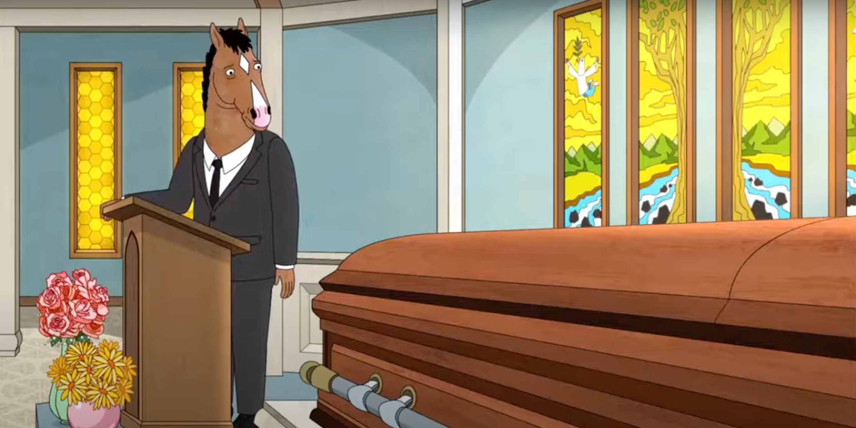 BoJack Horseman- BoJack (Will Arnett) faz o elogio no funeral de sua mãe