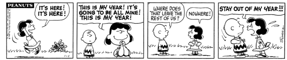 Lucy afirma que este é o “ano dela” nesta história em quadrinhos do Peanuts.