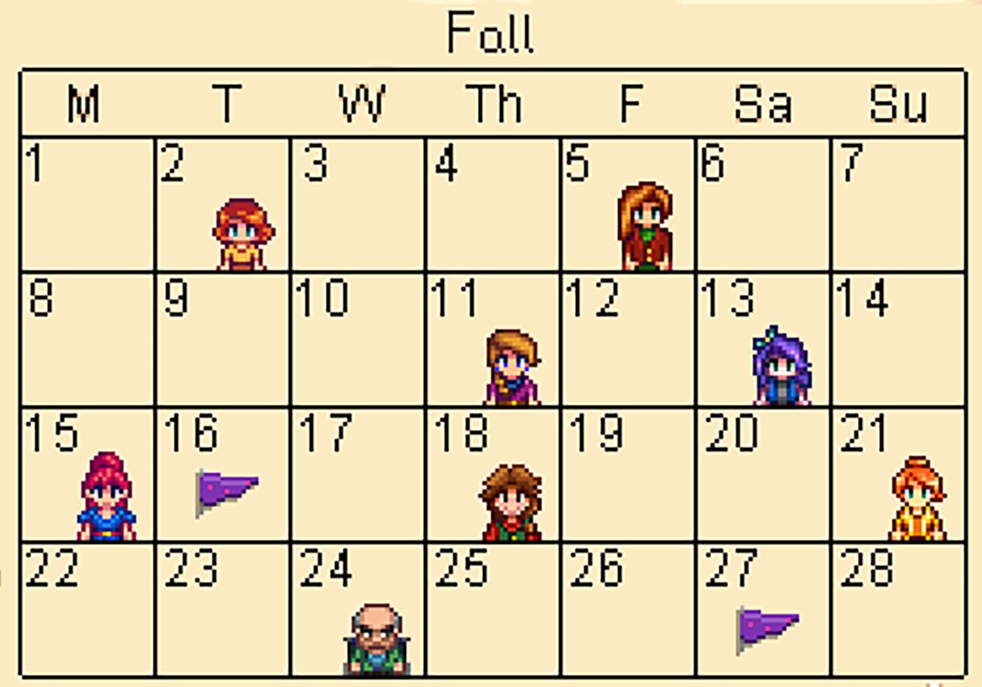 Calendário de outono de Stardew Valley