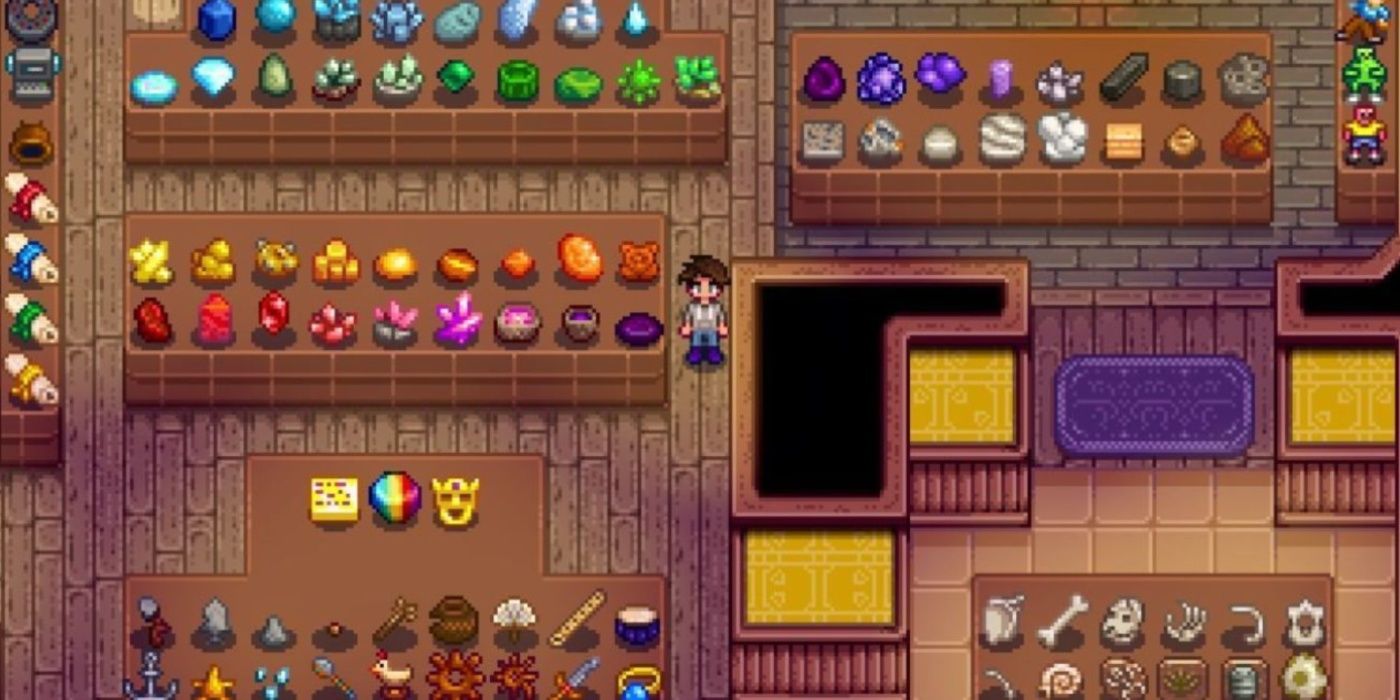 O fazendeiro está no Museu concluído em Stardew Valley.