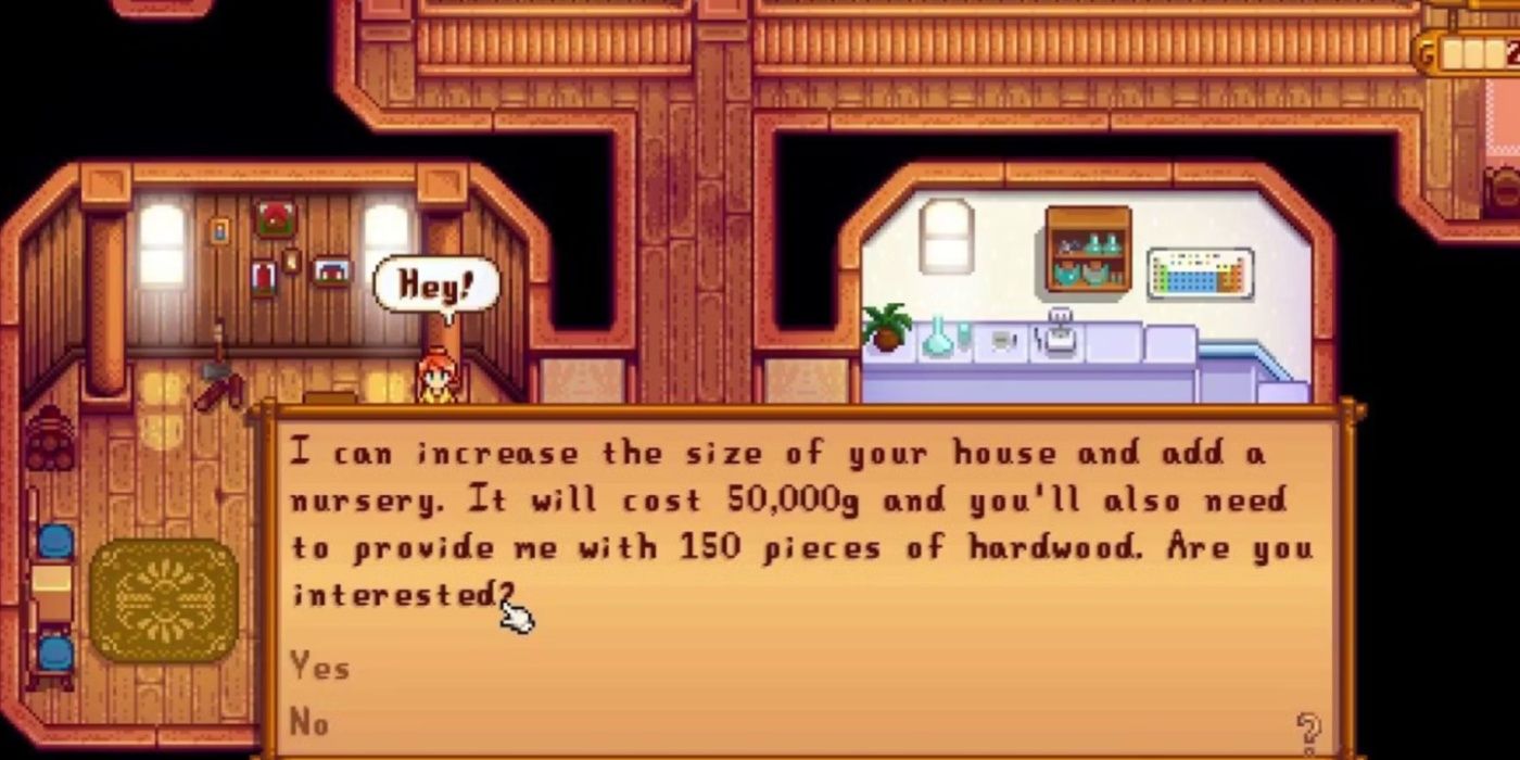 Robin dá ao jogador uma estimativa para adicionar um berçário à casa em Stardew Valley.