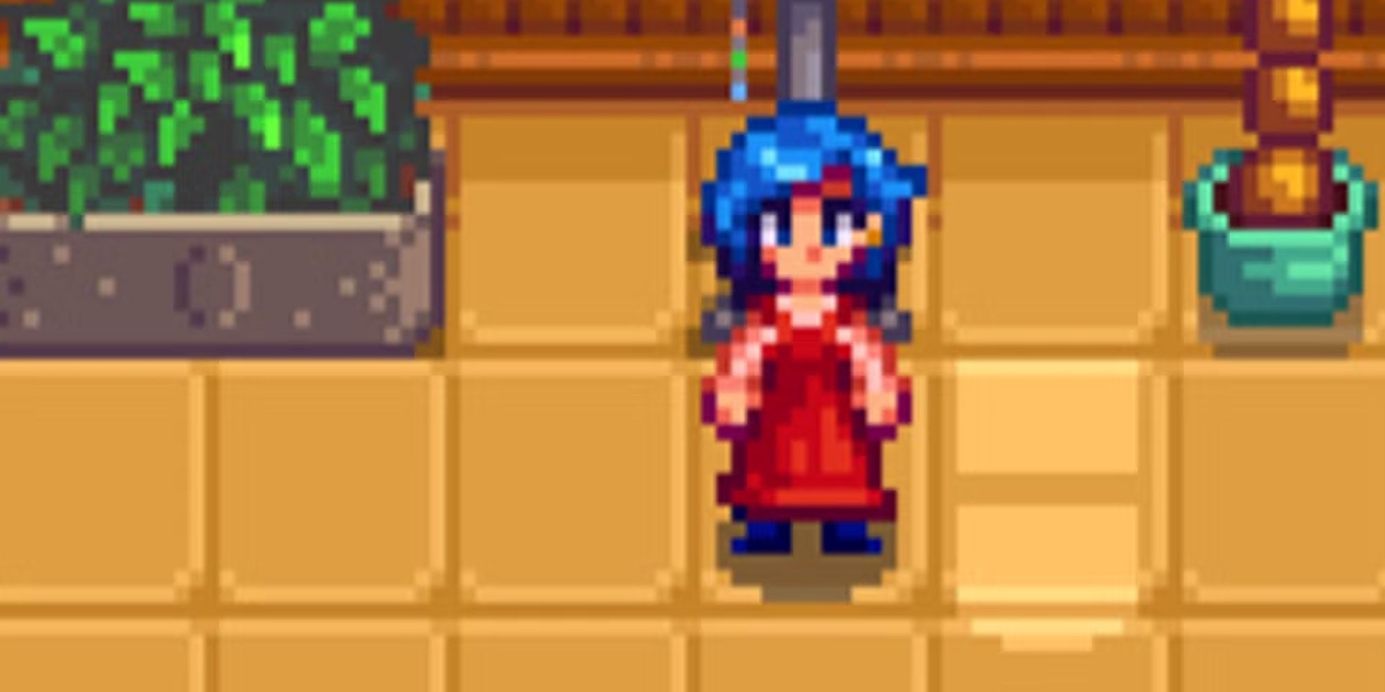 Emily de Stardew Valley parada na frente do jogador