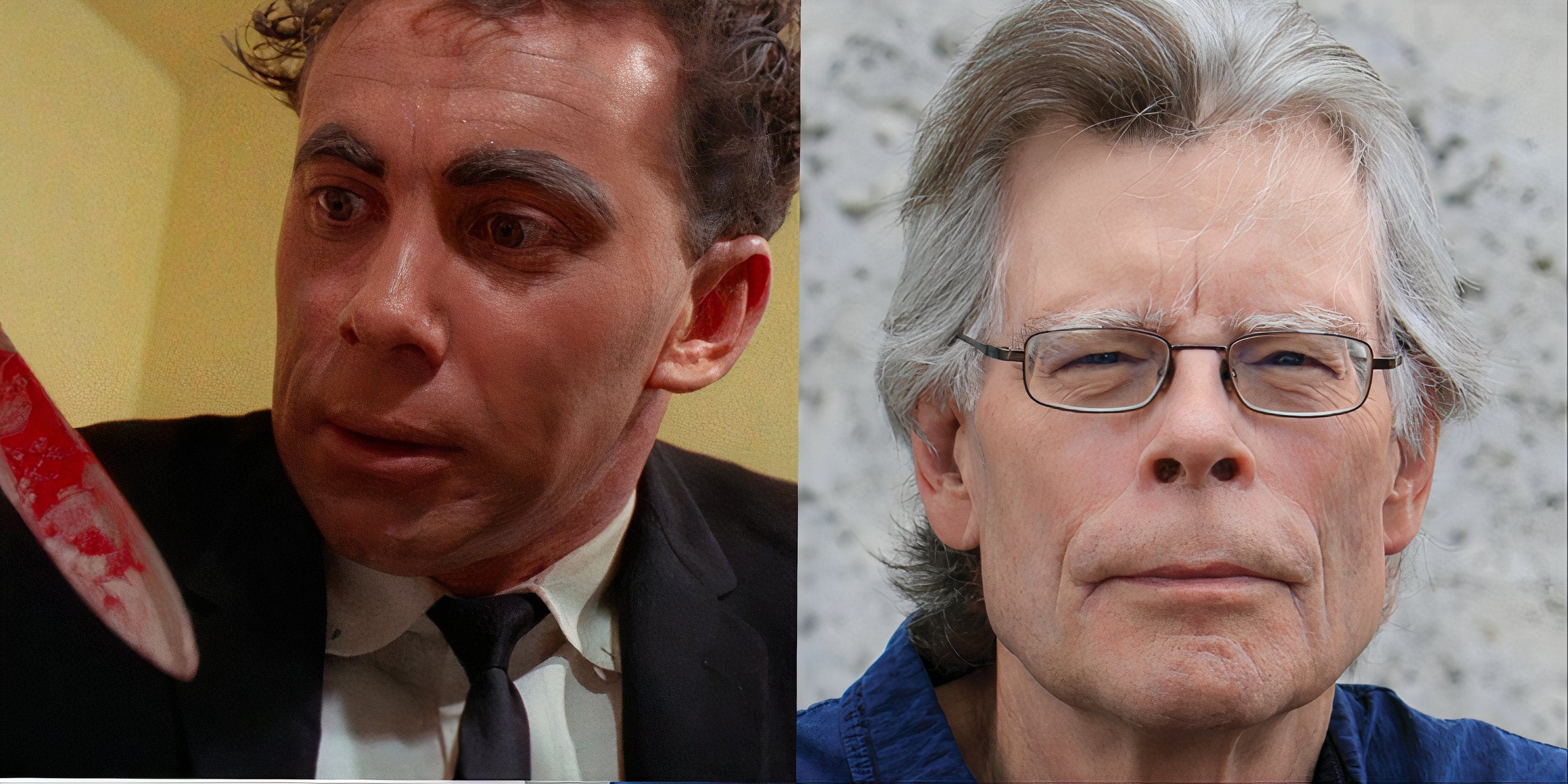 A collage shows Stephen King and a scene from Blood Feast, which he considers the worst horror movie