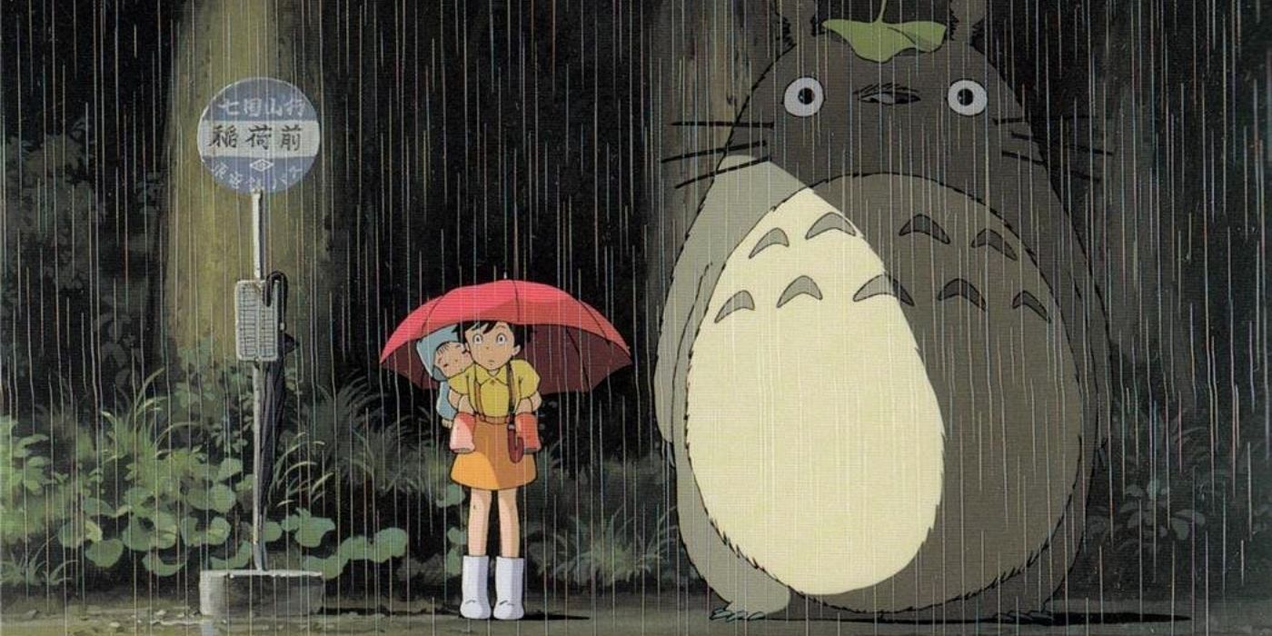 Studio Ghibli's My Neighbor Totoro showing Mei, Satsuki, and Totoro