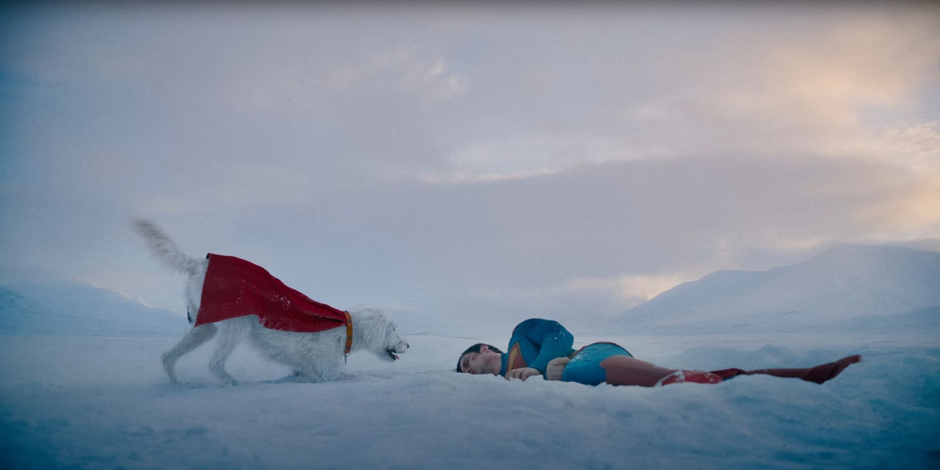 Superman 2025 Krypto approches Superman in the snow