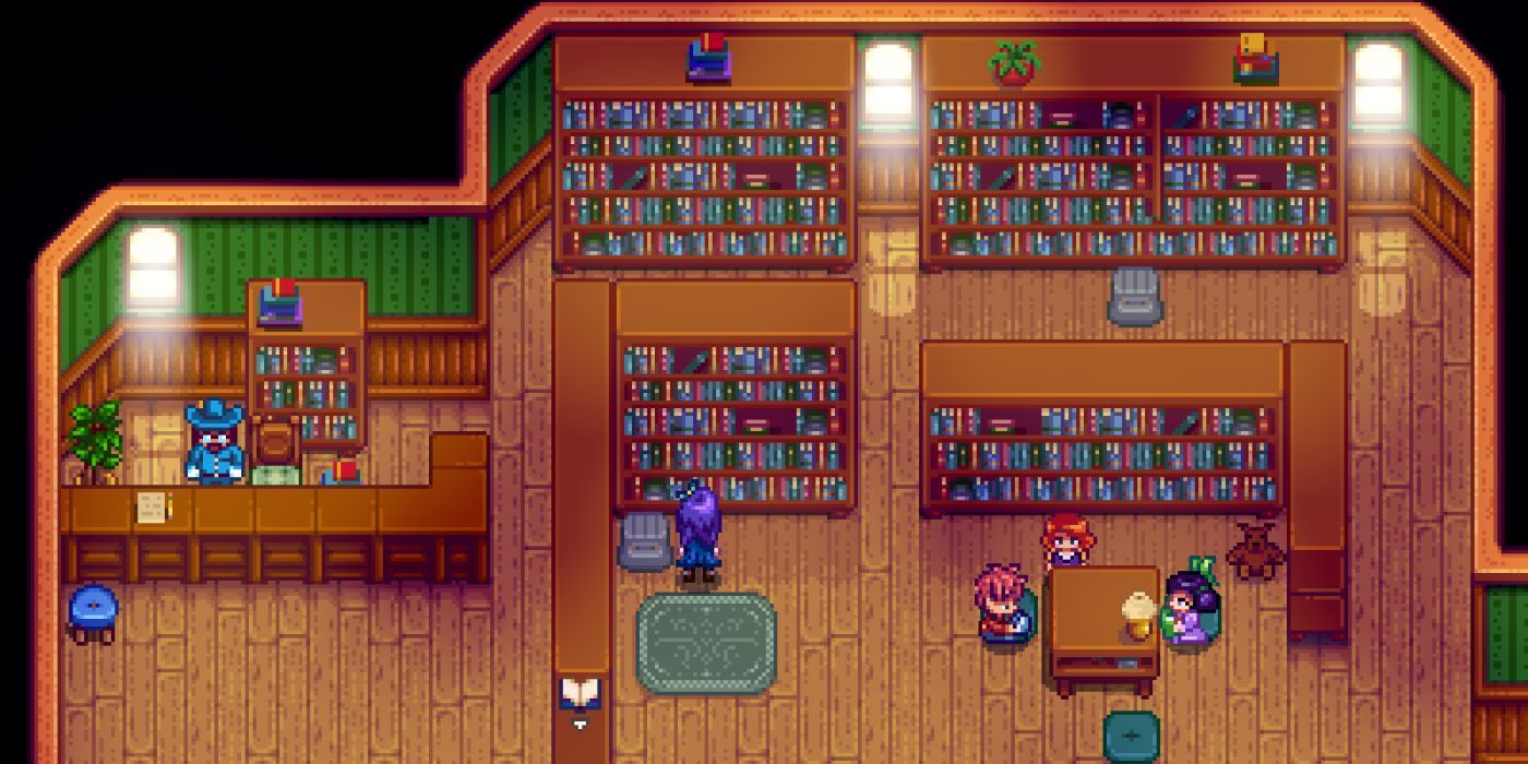 O interior da Biblioteca/Museu em Stardew Valley.