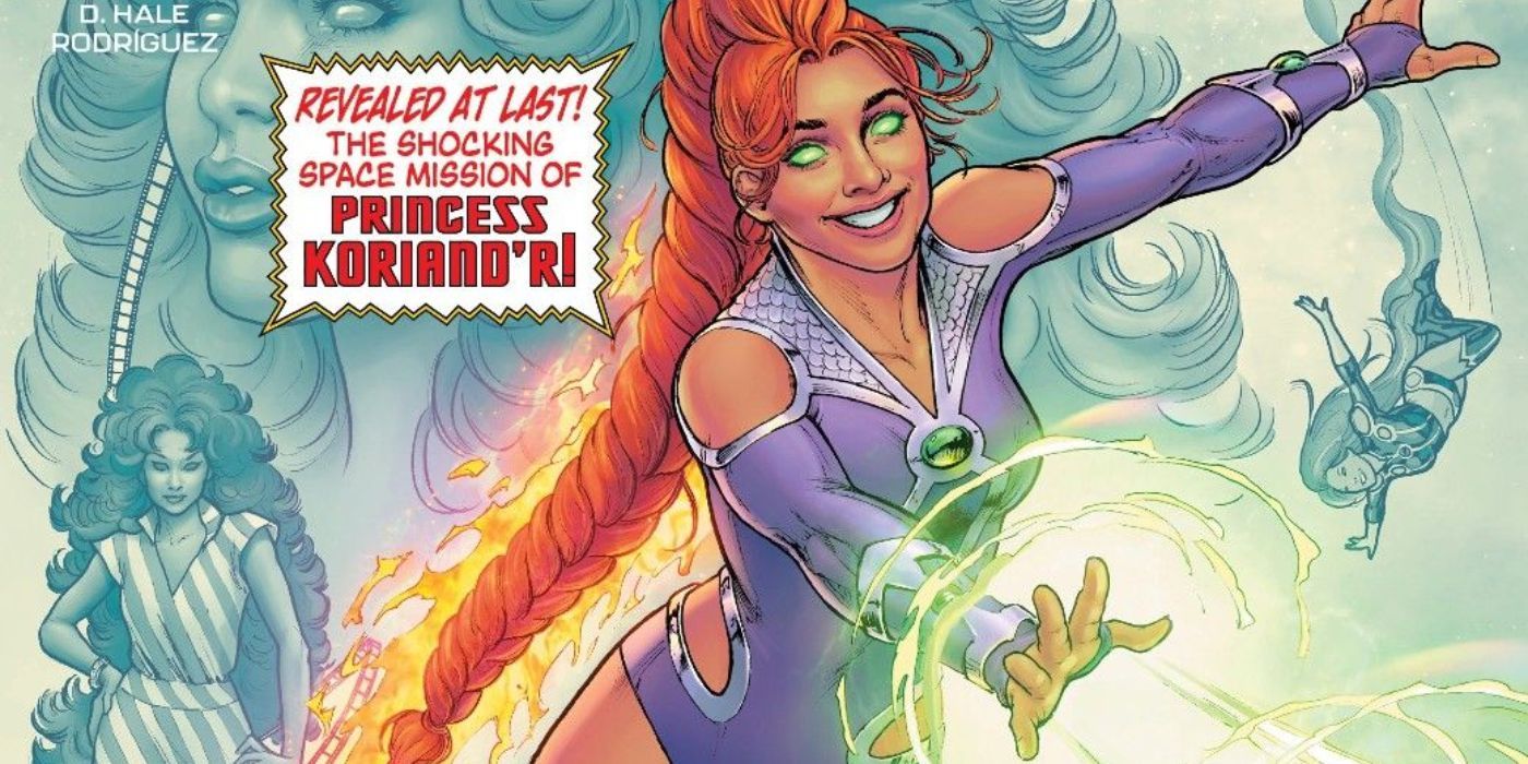 Starfire está sonriendo y disparando un starbolt en la portada del DC Comics' Tales of the Titans #1