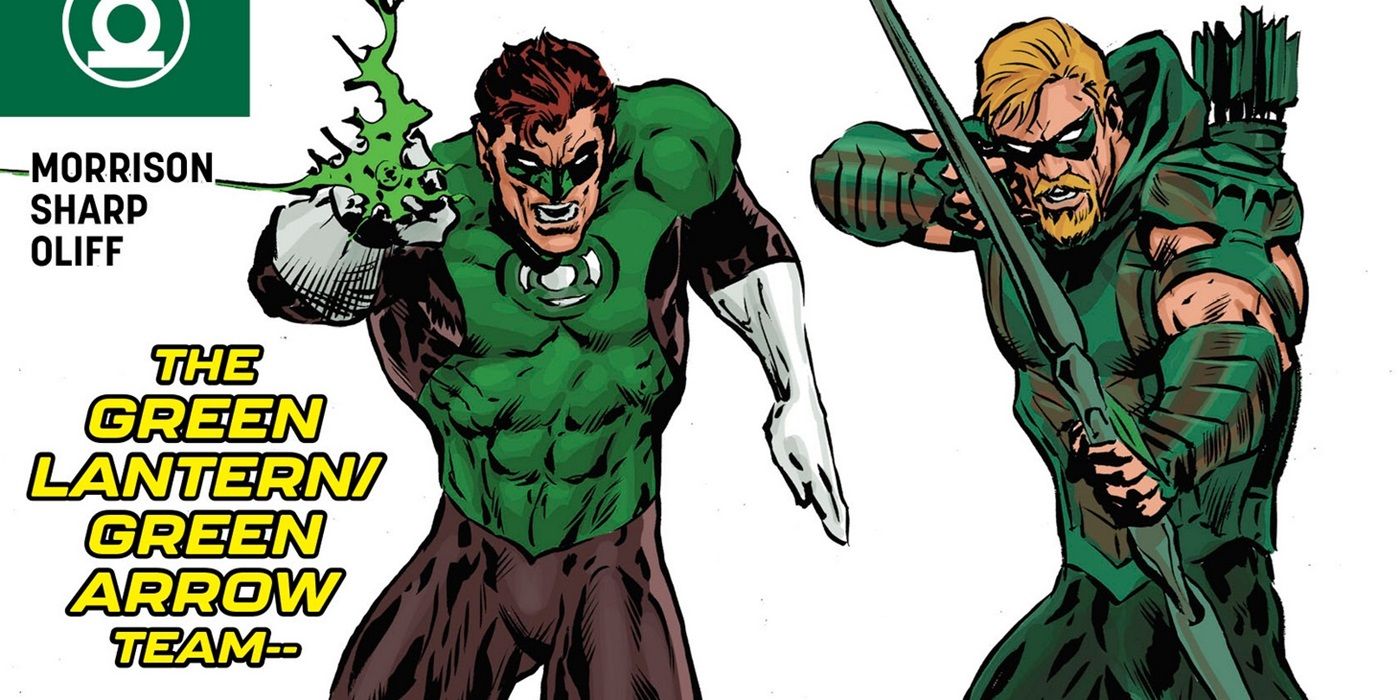 The Green Lantern #8 showing Hal and Oliver with their weapons out.