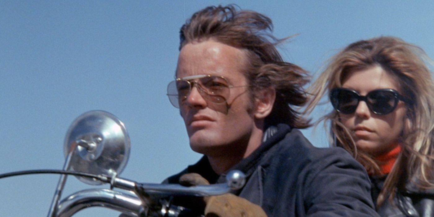 Peter Fonda's character on his bike with Nancy Sinatra's character in The Wild Angels