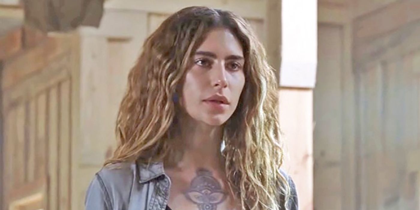 Magna with her hair down looking confused in The Walking Dead.