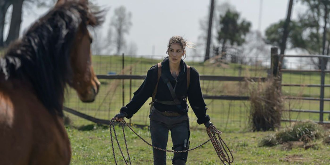 Magna with a rope trying to get a horse in The Walking Dead.