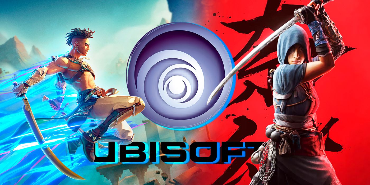 Assassin's Creed Shadows, Prince of Persia: The Lost Crown, and the Ubisoft logo in the middle