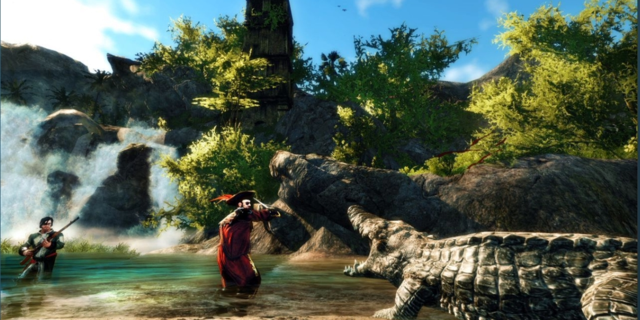 Uma captura de tela do combate com a vida selvagem em Risen 2: Dark Waters