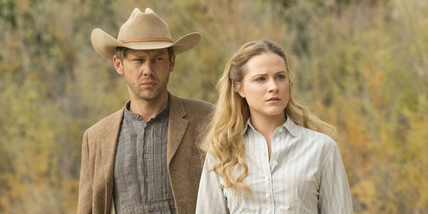 Evan Rachel Wood como Dolores y Jimmi Simpson como William en Westworld