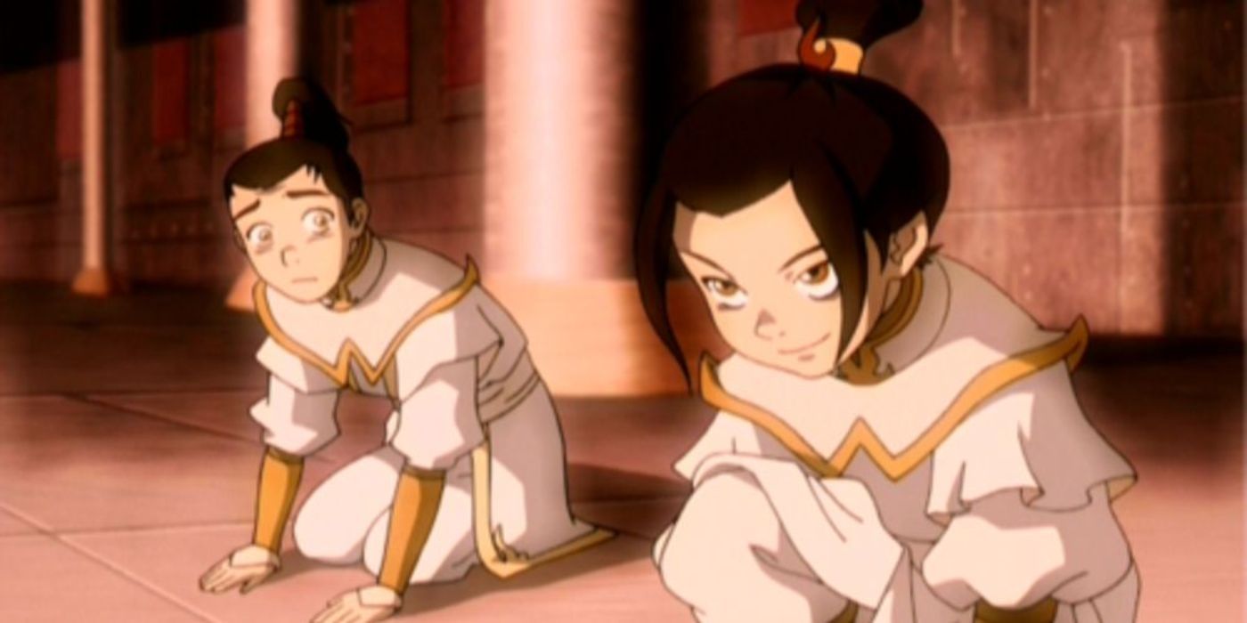 Os jovens Zuko e Azula vestem branco para o funeral de seu avô em Avatar: O Último Mestre do Ar.