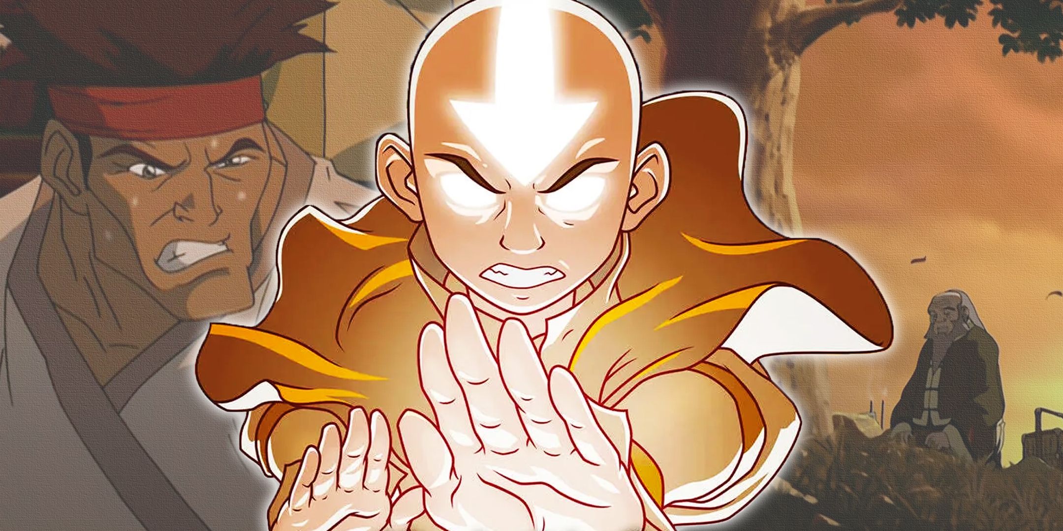 Avatar Aang with the Ryu lookalike and Uncle Iroh mourning his son from Avatar: The Last Airbender